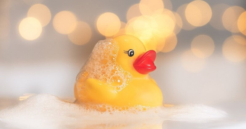 Rubber duck in bubble bath